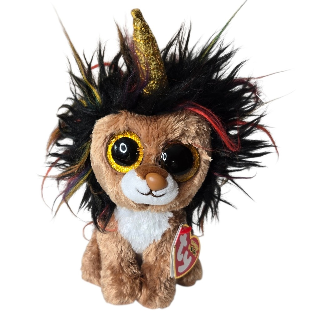 Ty Ramsey Lion Unicorn Beanie Boos Plush Size 6" NWT Fantasy Gold Glitter Eyes
